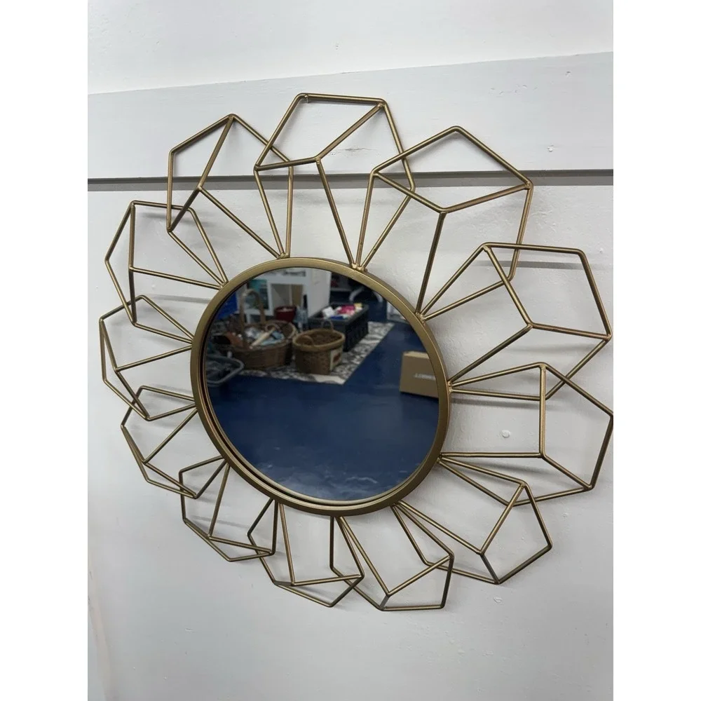 Gold Metal Geometrical Shaped Mirror‎ 22x23x2